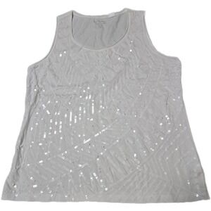 Chico's SZ 2 White Sequin Embellished Sleeveless Tank Top (B)